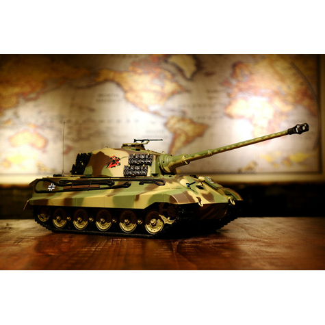 panzer allemand rc king tiger henschelturm 1:16 heng long avec fumée et son, engrenages en métal + chaînes en métal + 2,4ghz -pro