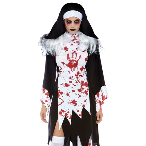 2 Tlg Set Killer Nonne, Beinhaltet Blutiges Zerfetzt Kleid Mit Handabdruck Und Nonnen Habit