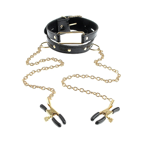 Halsband Und Leine:Collar & Nipple Clamps Gold