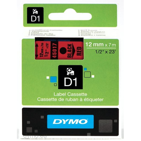 Dymo ruban d1 standard noir sur rouge polyester  -18 90 °c dymo labelmanager labelwriter 450 duo boîte