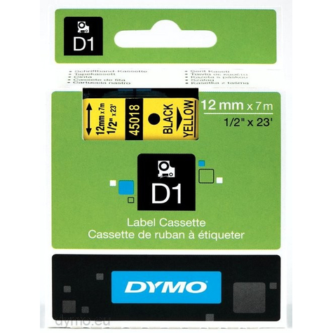 Dymo ruban d1 standard noir sur jaune polyester  -18 90 °c dymo labelmanager labelwriter 450 duo boîte