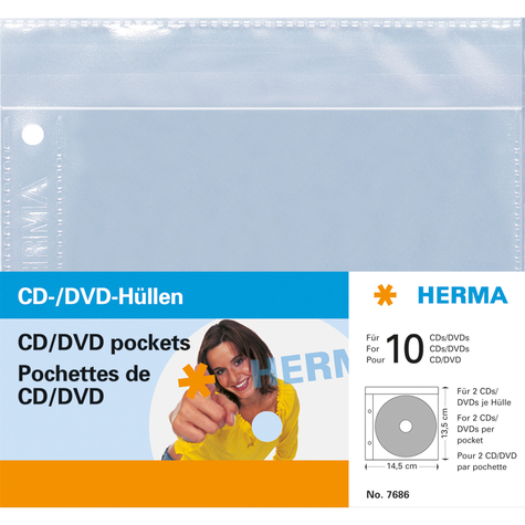 Herma 7686 housse 2 disques transparent polypropylène (pp) 120 mm 145 mm