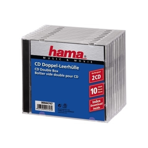 Hama cd double jewel case standard pack 10 2 disques transparent
