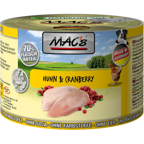 Mac's,Macs Dog Chicken+Cranb. 200gd