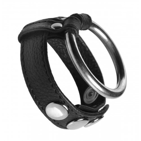 Penisringe : Leather And Steel Cock And Ball Ring