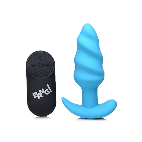 21x Vibrating Silicone Swirl Butt Plug W/ Remote  Blue
